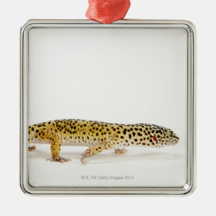 Sidan beskådar av leopardgeckoödla julgransprydnad metall
