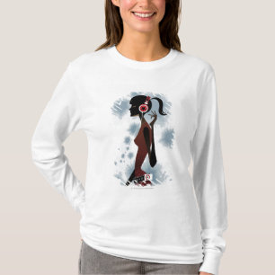 Sidan beskådar av lyssnande musik för kvinna tee shirt