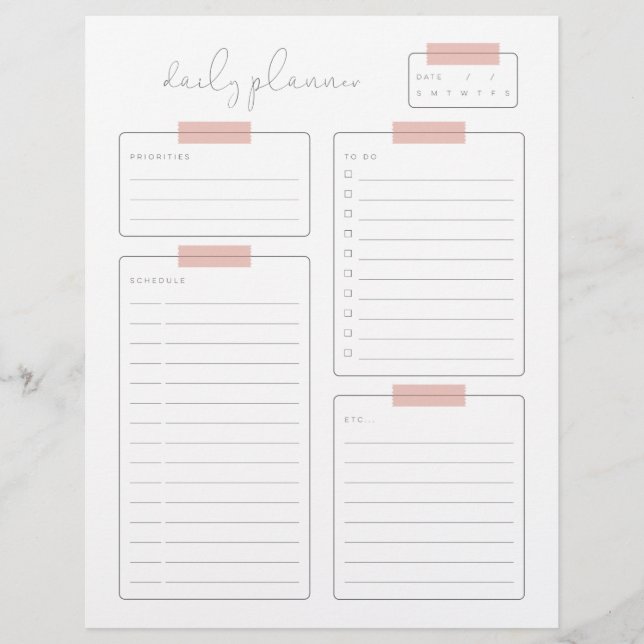 Sidan Daglig planeringskalender Brevhuvud (Framsida)