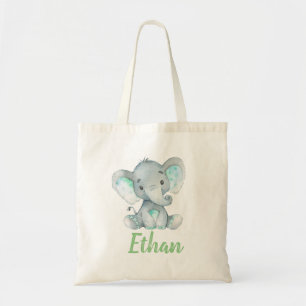 Sidan Elephant och Namn Print Tote Bag Tygkasse