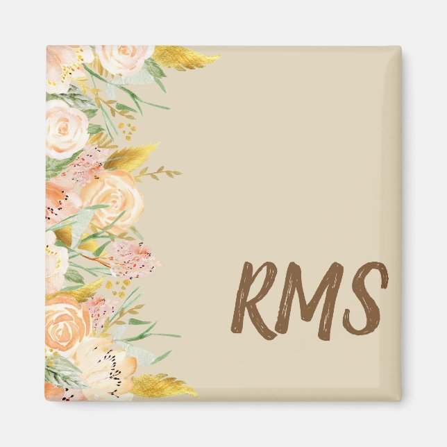 Side Gräns Blommigt Monogram Magnet (Framsidan)