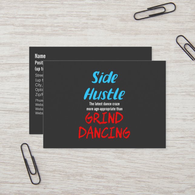 Side Hustle mot Grind Dancing Neon Blue Text Visitkort (Fram/Back In Situ)