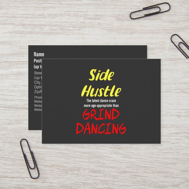 Side Hustle vs Grind Dancing Neon Gult Text Visitkort (Fram/Back In Situ)