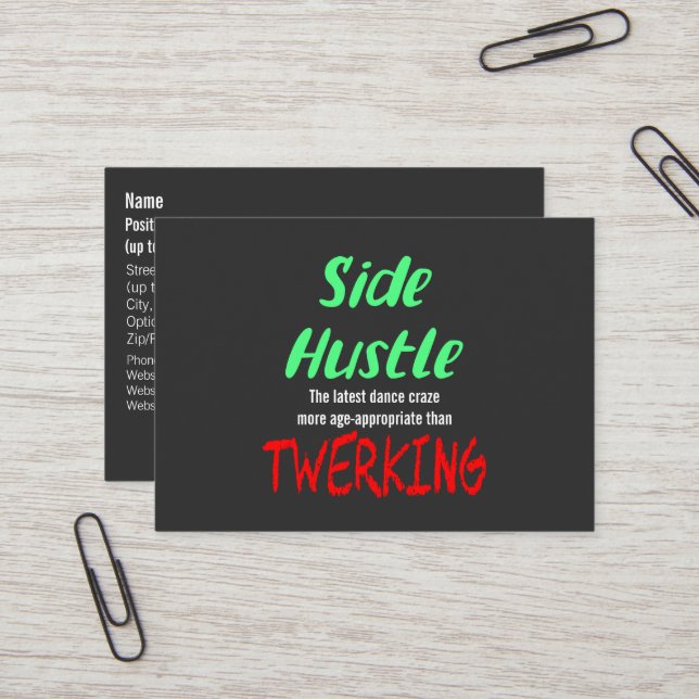 Side Hustle vs. Twerking Neongrön text Visitkort (Fram/Back In Situ)
