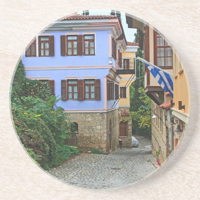 Side Street i Grekland Round Underlägg (Framsidan)