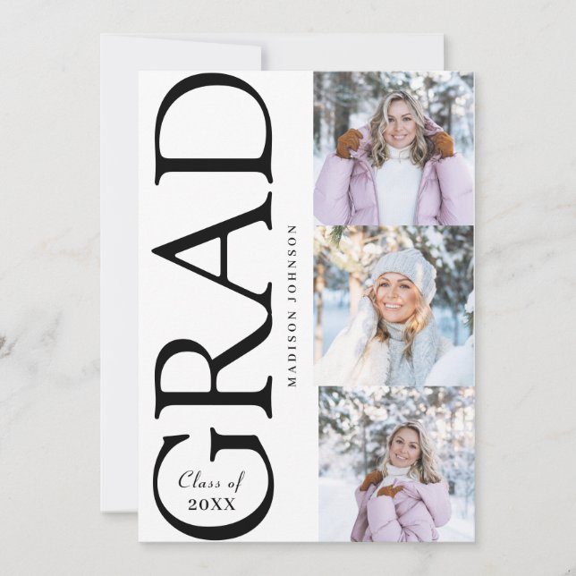Side Typography Graduation 2026 3 Photo Party Inbjudningar (Framsida)