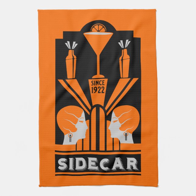 Sidecar Cocktail Art Deco Kökshandduk (Vertikal)