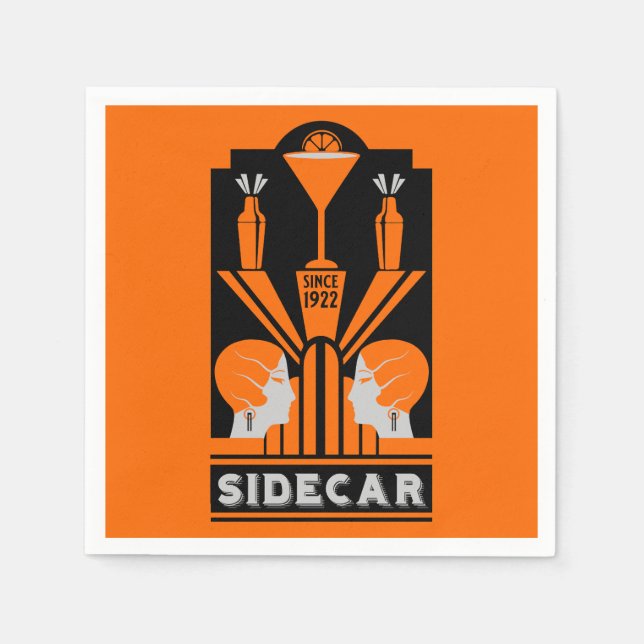 Sidecar Cocktail Art Deco Pappersservett (Framsidan)