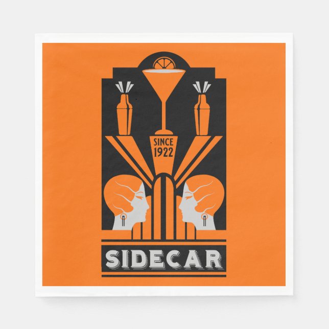 Sidecar Cocktail Art Deco Pappersservett (Framsidan)
