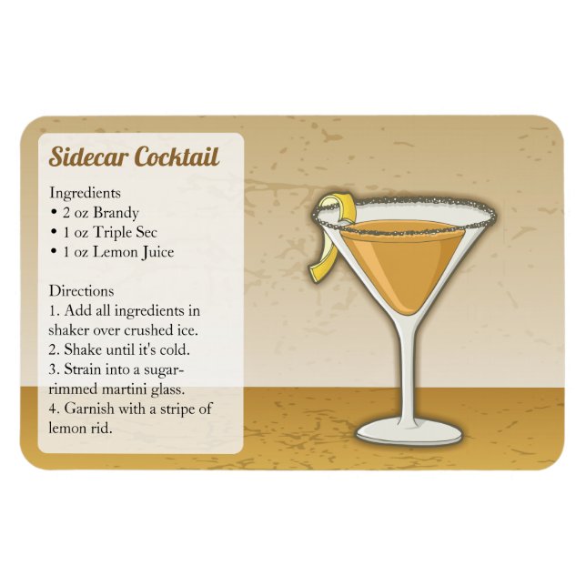 Sidecar Cocktail Recipe Magnet (Horisontell)