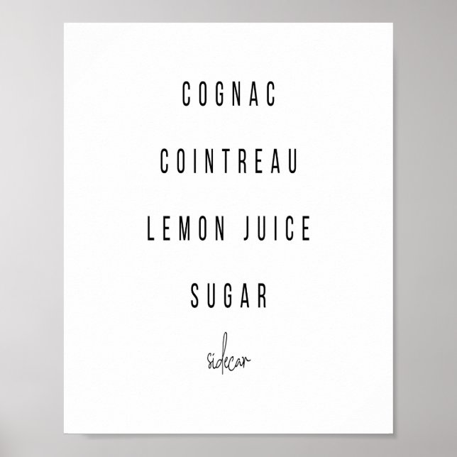 Sidecar Cocktail Recipe Poster (Framsidan)