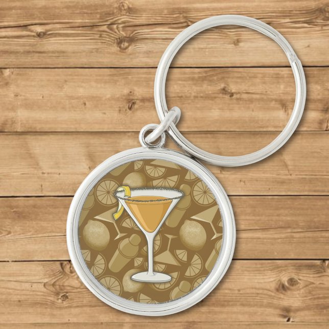 Sidecar cocktail rund silverfärgad nyckelring (Skapare uppladdad)