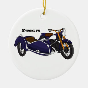 Sidecar lila motorcykelillustration julgransprydnad keramik