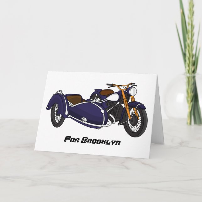 Sidecar lila motorcykelillustration kort (Framsida)
