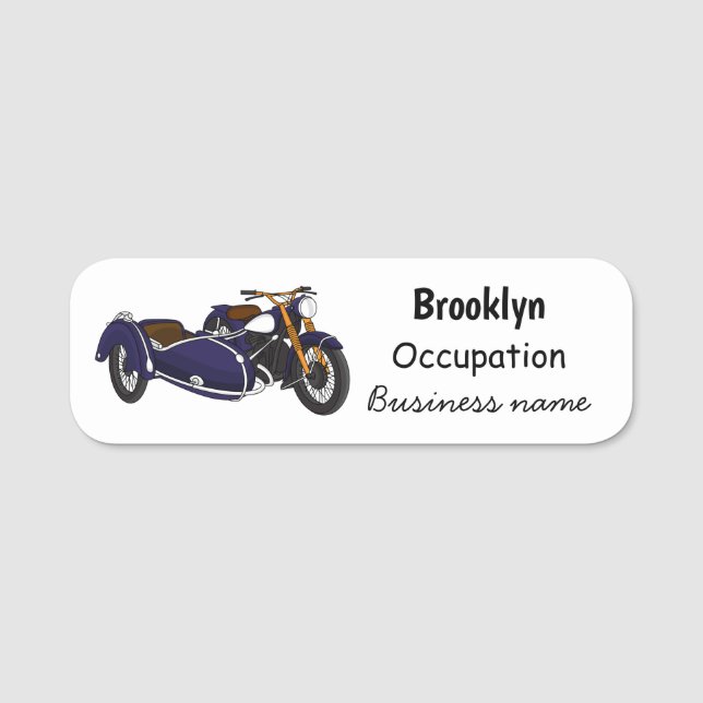 Sidecar lila motorcykelillustration namnbricka (Framsida)
