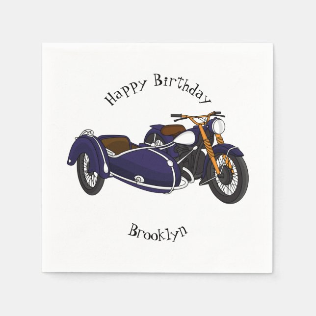 Sidecar lila motorcykelillustration pappersservett (Framsidan)