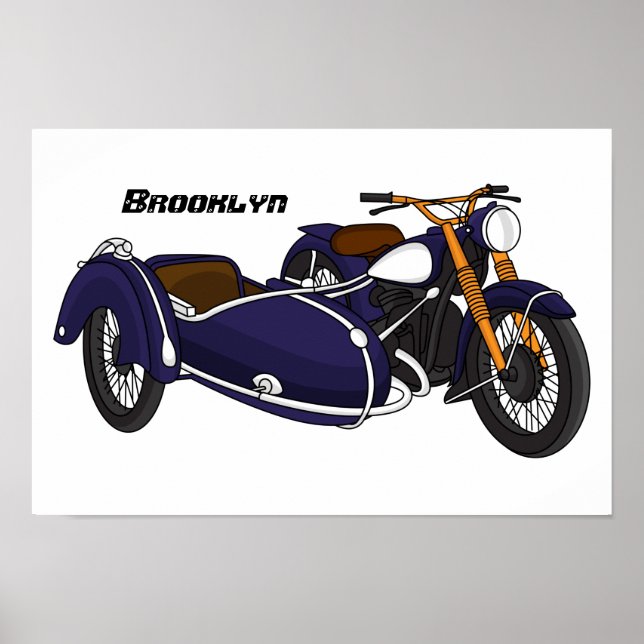 Sidecar lila motorcykelillustration poster (Framsidan)