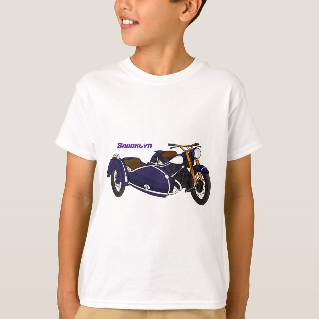 Sidecar lila motorcykelillustration t shirt (Framsida)