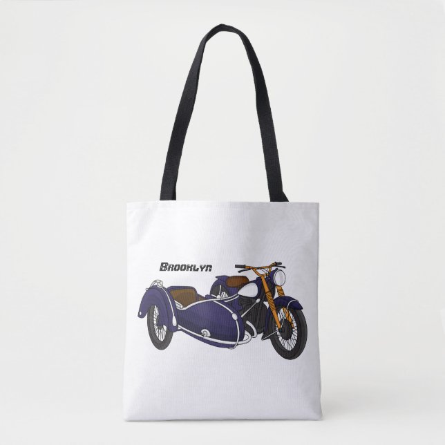 Sidecar lila motorcykelillustration tygkasse (Framsida)