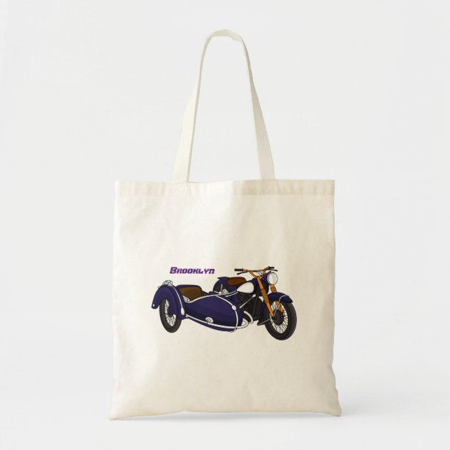 Sidecar lila motorcykelillustration tygkasse (Framsidan)