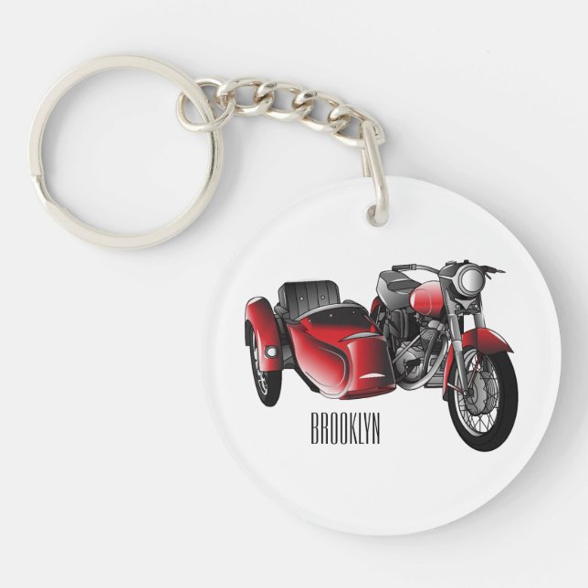 Sidecar-motorcykelns tecknad illustration (Framsidan)