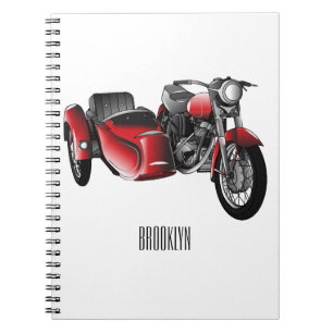 Sidecar-motorcykelns tecknad illustration anteckningsbok