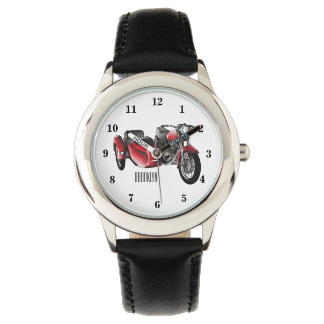Sidecar-motorcykelns tecknad illustration armbandsur (Framsida)