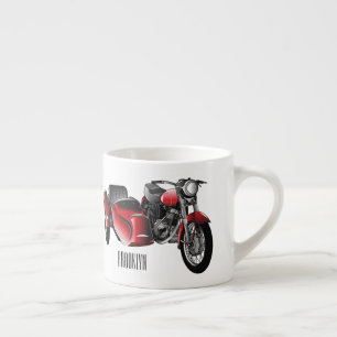 Sidecar-motorcykelns tecknad illustration espressomugg