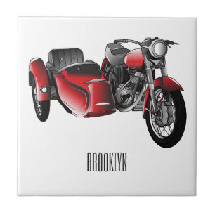 Sidecar-motorcykelns tecknad illustration kakelplatta