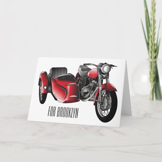 Sidecar-motorcykelns tecknad illustration kort (Framsida)