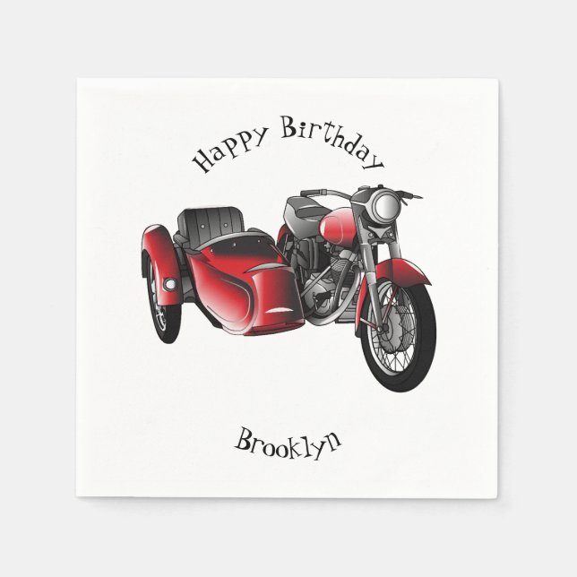 Sidecar-motorcykelns tecknad illustration pappersservett (Framsidan)
