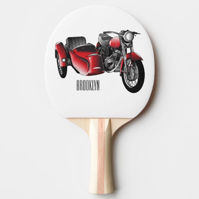 Sidecar-motorcykelns tecknad illustration pingisracket (Framsidan)