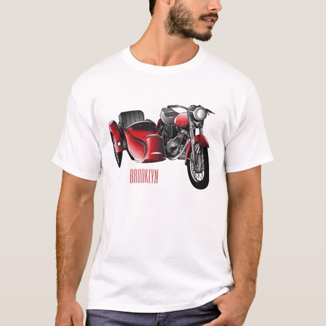 Sidecar-motorcykelns tecknad illustration t shirt (Framsida)