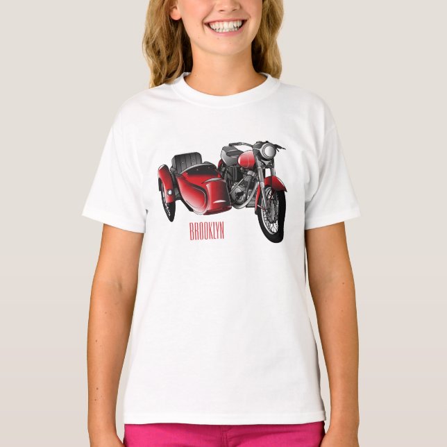 Sidecar-motorcykelns tecknad illustration t shirt (Framsida)