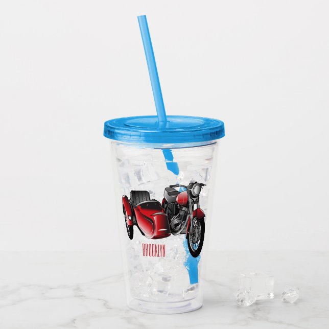 Sidecar-motorcykelns tecknad illustration take away mugg (Framsida Ice)