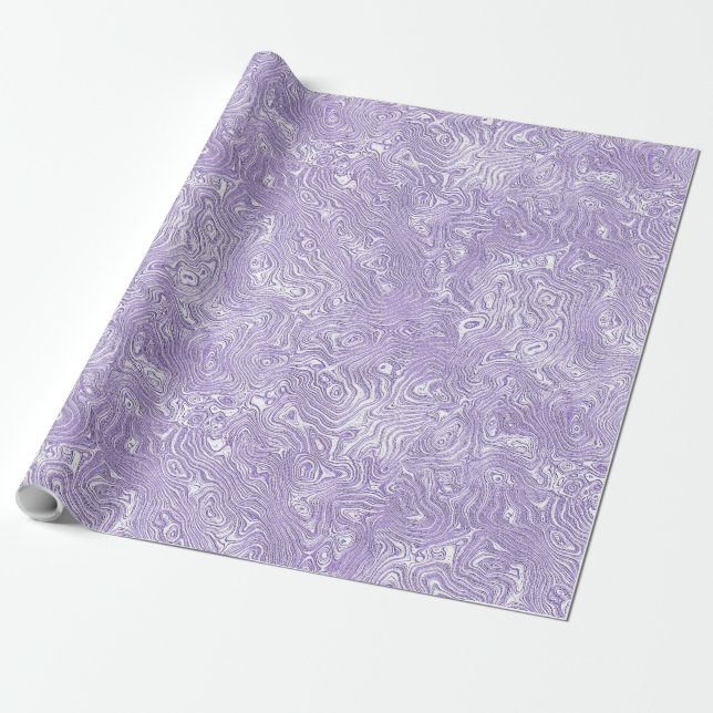 Siden Moire Liten Mönster i Lila Lavendel Presentpapper (Utrullad)