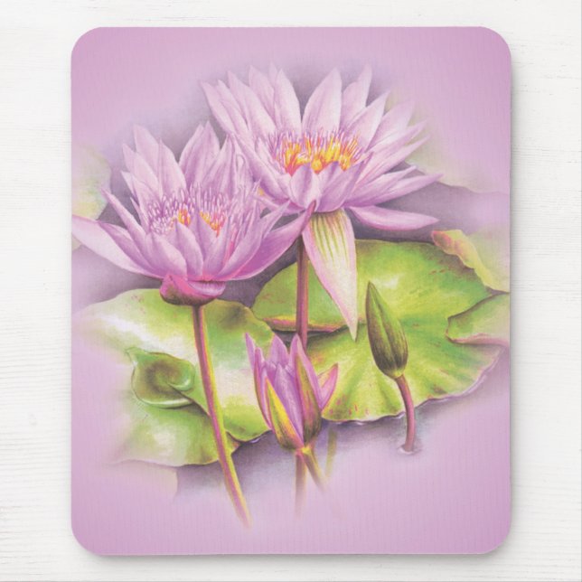 Sidenrosa lila finkonst blommig musmatta (Framsidan)