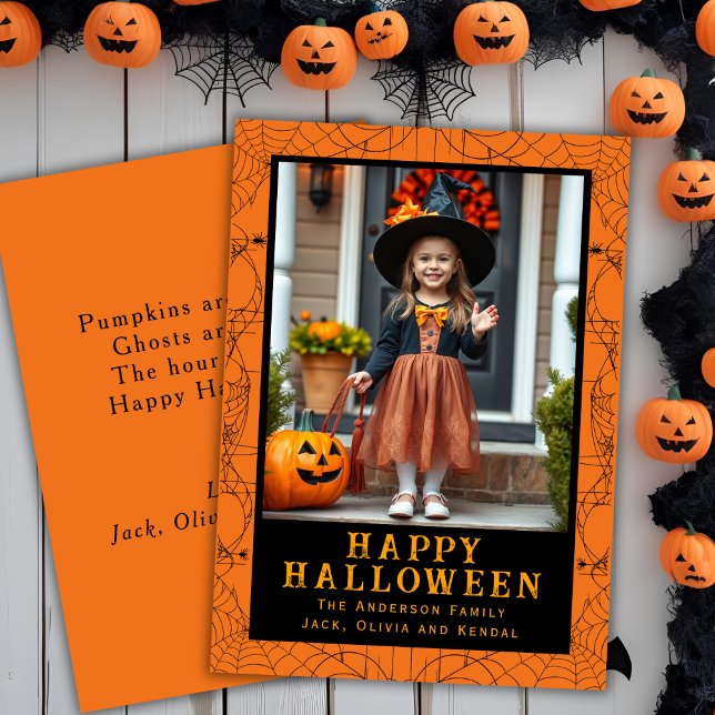 Sider Webben Ram Anpassningsbar Photo Happy hallow Julkort (Sider Web Frame Custom Photo Happy Halloween Holiday Card)