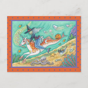 SIDESADDLE WITCH SJÖJUNGFRU, UNICORN MERHORSE FANT VYKORT
