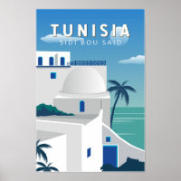 Sidi Bou sa att Tunisien Retro Travel Art Vintage