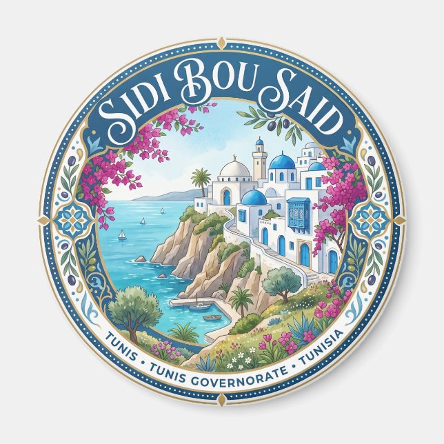Sidi Bou Said-klippan Tunisien Magnet (Framsidan)