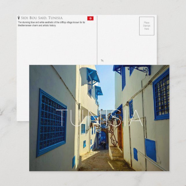 Sidi Bou Said, Tunisien Reseminnelsekort Vykort (Fram/baksida)