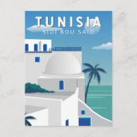 Sidi Bou Said Tunisien Retro Resemål Konst Vintage