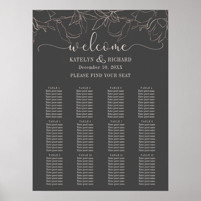 Sidodiagram över säten i blommigt ro guld poster (Framsidan)