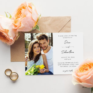 Sidofoto Modern calligrafi Bröllop Inbjudningar