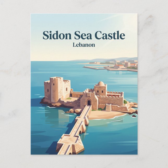 Sidon Sea Castle Libanon Vykort (Framsida)