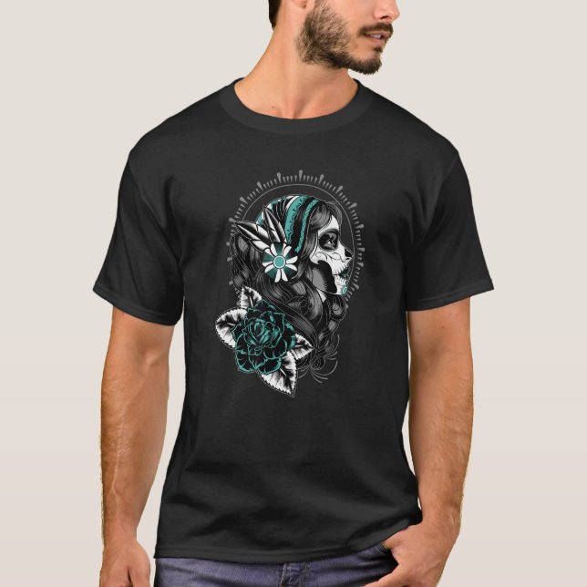 Sidoprofil för Day of the dead Sugar Skull T Shirt (Framsida)