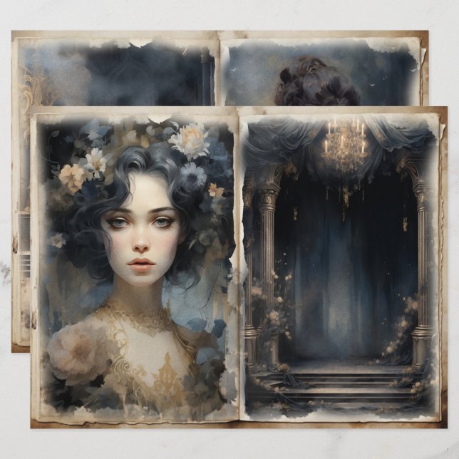 Sidor för Victorian Dam Balcony Blue Junk Journal (Fram/baksida)