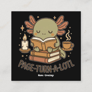 Sidor-snurra-lot Cute Läsande Axolotl Mysig Bok Fyrkantigt Visitkort
