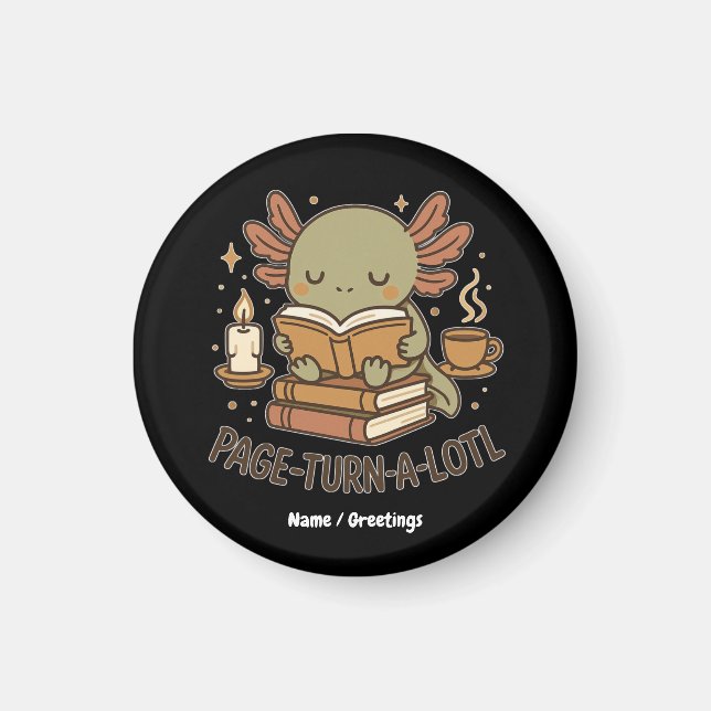 Sidor-snurra-lot Cute Läsande Axolotl Mysig Bok Magnet (Framsidan)